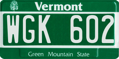 VT license plate WGK602