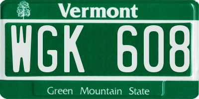 VT license plate WGK608