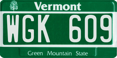 VT license plate WGK609