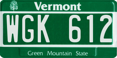 VT license plate WGK612