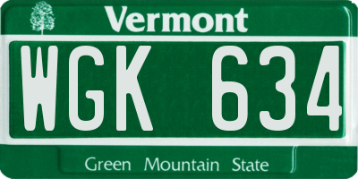 VT license plate WGK634