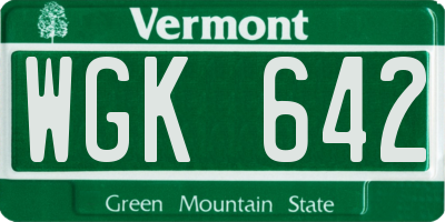 VT license plate WGK642