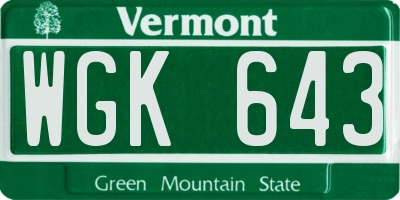 VT license plate WGK643
