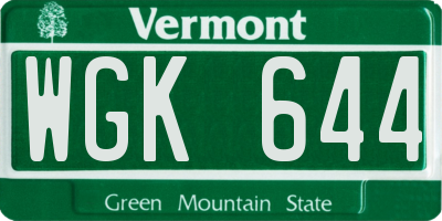 VT license plate WGK644