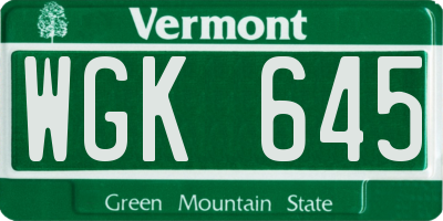 VT license plate WGK645