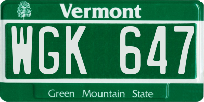 VT license plate WGK647