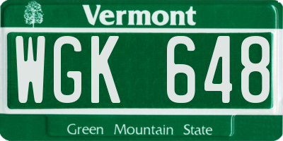 VT license plate WGK648