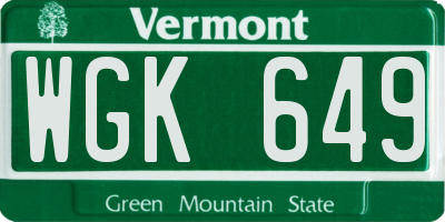 VT license plate WGK649