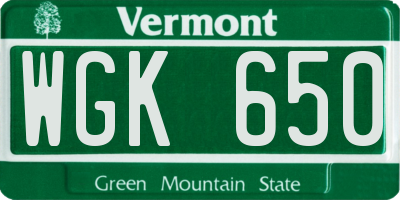 VT license plate WGK650