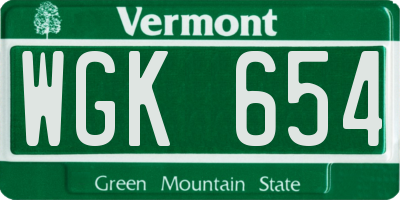 VT license plate WGK654