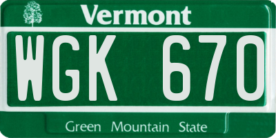VT license plate WGK670