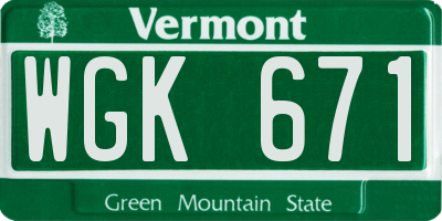 VT license plate WGK671