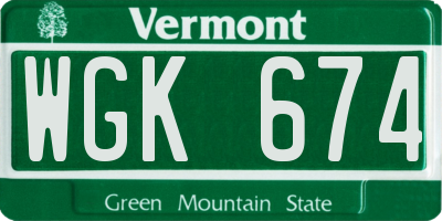 VT license plate WGK674