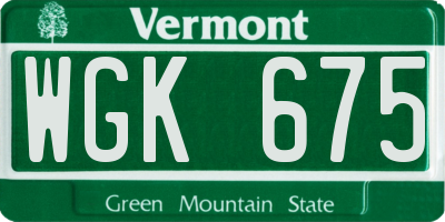 VT license plate WGK675