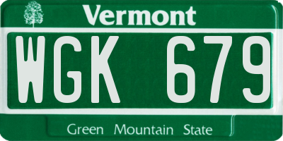VT license plate WGK679
