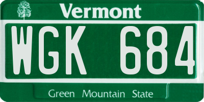 VT license plate WGK684
