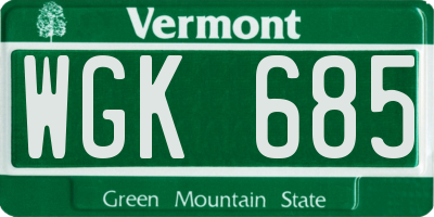 VT license plate WGK685
