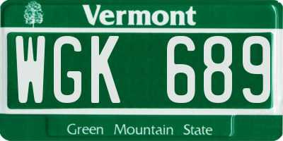 VT license plate WGK689