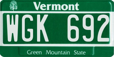 VT license plate WGK692
