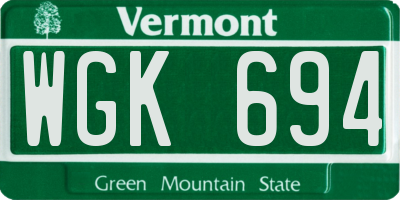 VT license plate WGK694