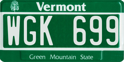 VT license plate WGK699