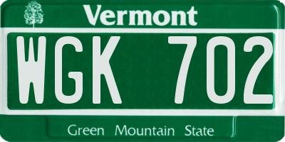 VT license plate WGK702