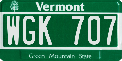 VT license plate WGK707