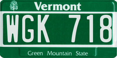 VT license plate WGK718