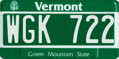 VT license plate WGK722