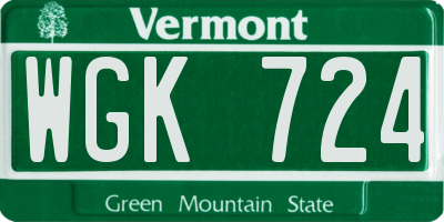 VT license plate WGK724