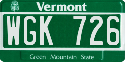 VT license plate WGK726