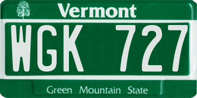 VT license plate WGK727
