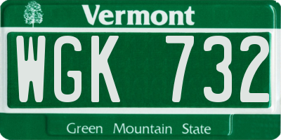 VT license plate WGK732