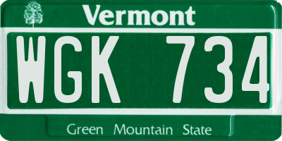 VT license plate WGK734
