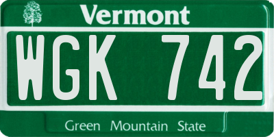 VT license plate WGK742
