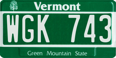 VT license plate WGK743