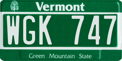 VT license plate WGK747