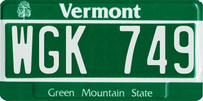 VT license plate WGK749