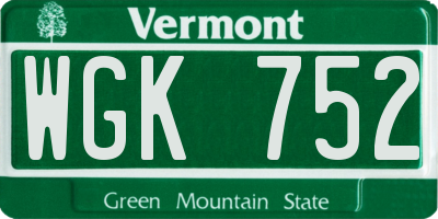 VT license plate WGK752