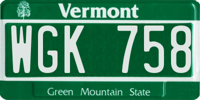 VT license plate WGK758