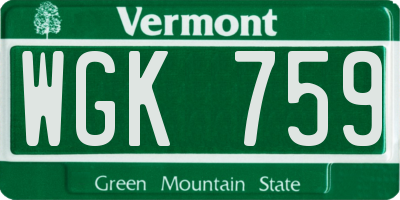 VT license plate WGK759