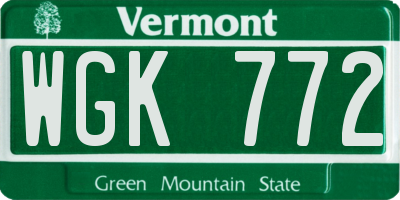 VT license plate WGK772