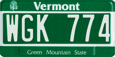 VT license plate WGK774