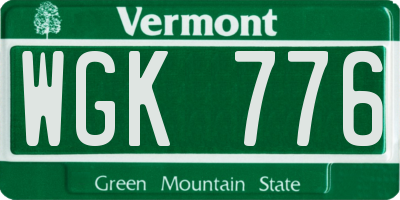 VT license plate WGK776