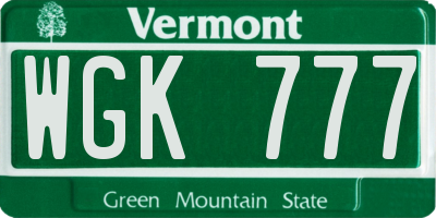 VT license plate WGK777