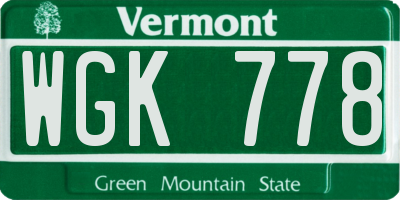VT license plate WGK778