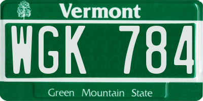 VT license plate WGK784