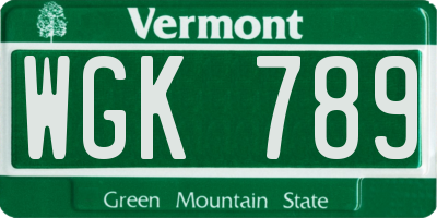 VT license plate WGK789