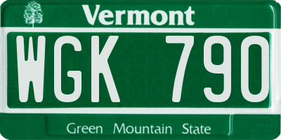 VT license plate WGK790