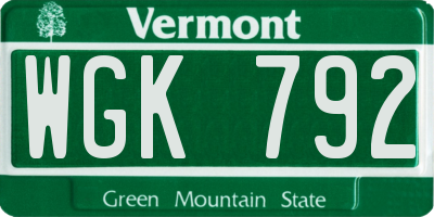 VT license plate WGK792